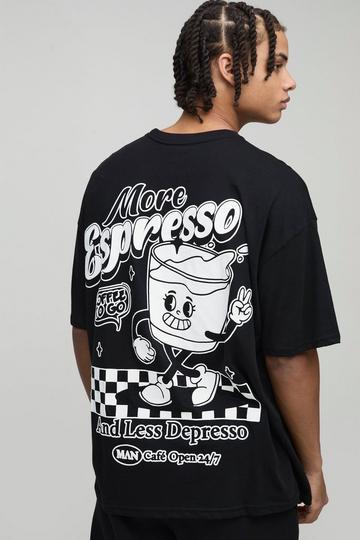 Oversized Espresso Cartoon Puff Print T-Shirt black