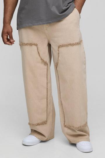 Stone Beige Plus Raw Edge Straight Fit Overdye Carpenter Jeans