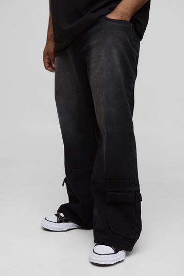 Plus Cargo Hem Relaxed Flare Jeans washed black