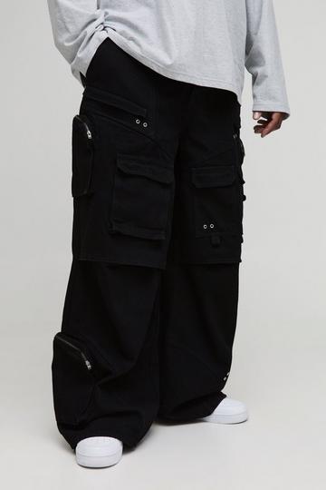 Plus Extreme Cargo Eyelet Detail Baggy Jeans black