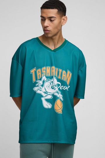 Oversized Gelicenseerd Mesh Taz Mania Varsity T-Shirt green