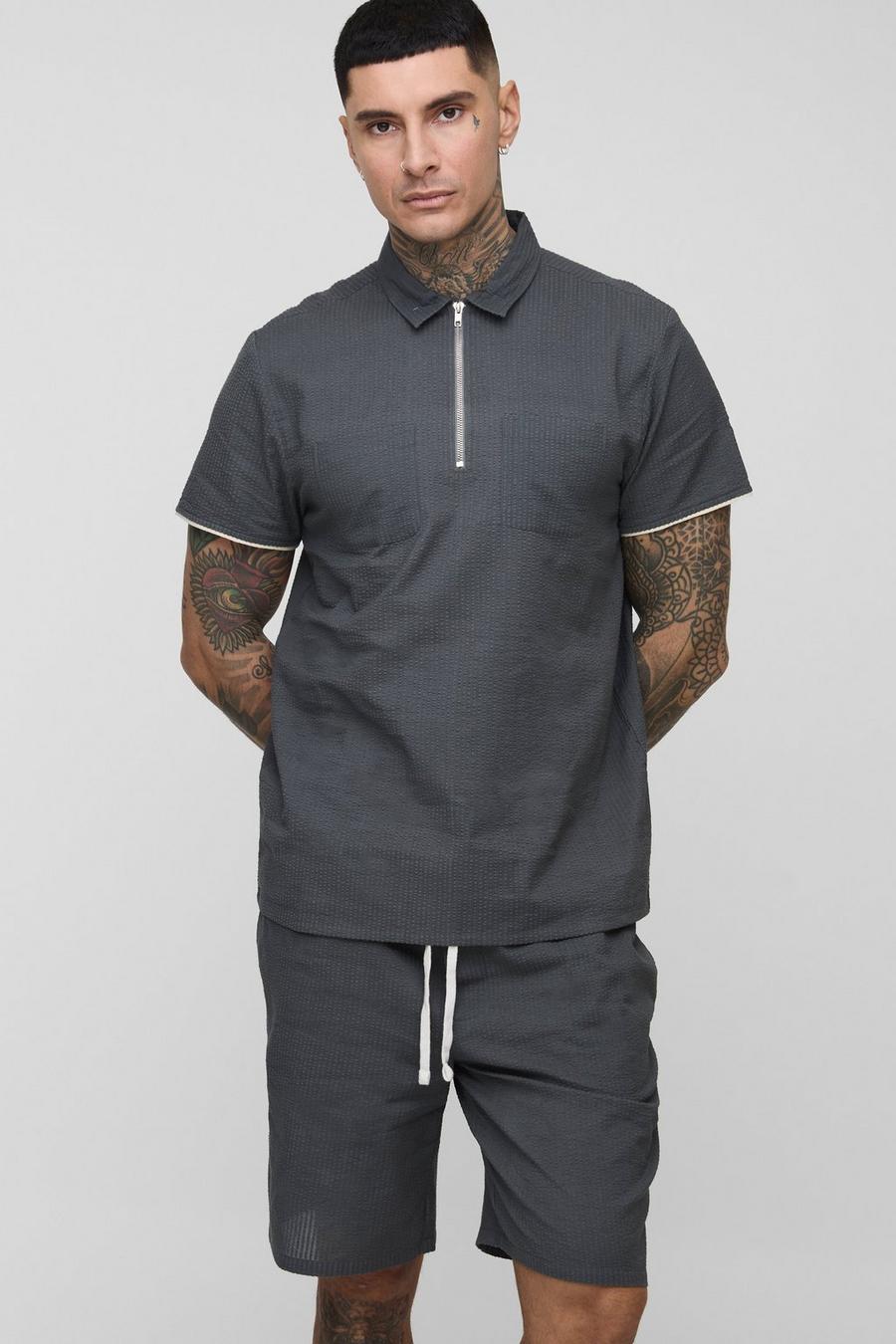 Tall Regular Fit Seersucker Contrast Edge Polo & Short Set Tall Regular Fit Seersucker Contrast Edge Polo & Short Set