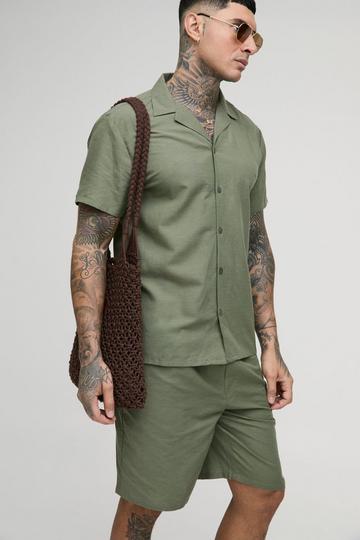 Tall Regular Linen Shirt & Short Set olive