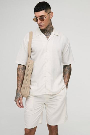 Tall Oversized Linen Look Shirt & Short Set natural