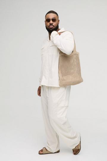 Plus Regular Linen Cargo Shirt & Trouser Set natural