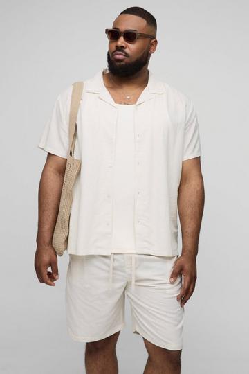 Plus Regular Linen Shirt & Short Set natural