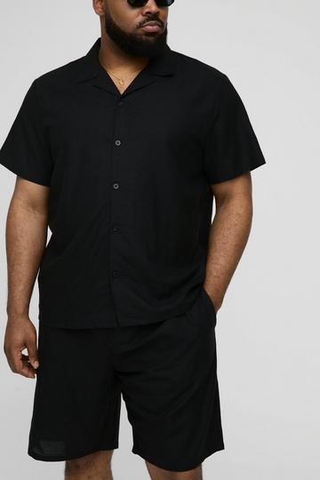 Plus Regular Linen Shirt & Short Set black