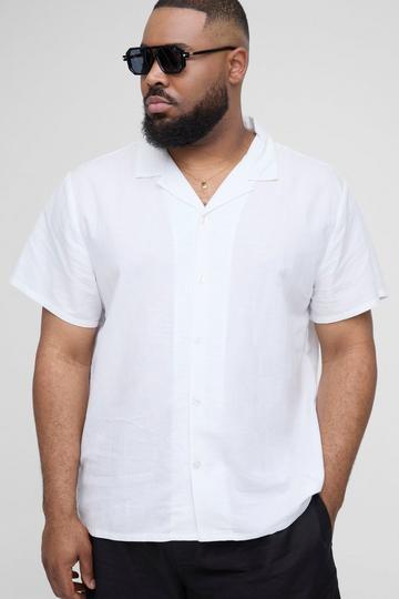 Plus Regular Fit Short Sleeve Linen Shirt white