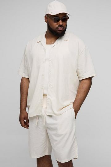 Plus Oversized Linen Look Shirt & Short Set natural