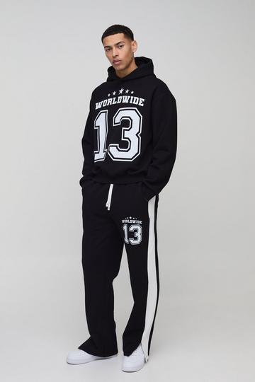 Oversized Boxy Worldwide Hooded Split Hem Tracksuit black