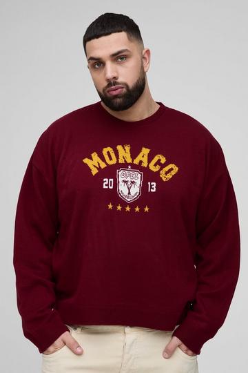 Burgundy Red Plus Monaco Varsity Boxy Oversized Knitted Jumper