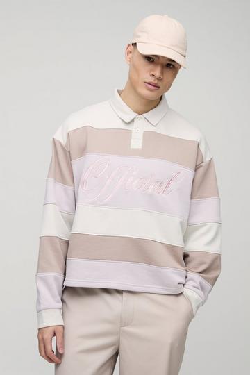 Oversized Boxy Stripe Embroidered Rugby Polo stone