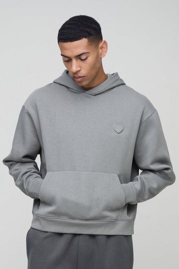 Charcoal Grey Oversized Boxy Embossed Heart Hoodie