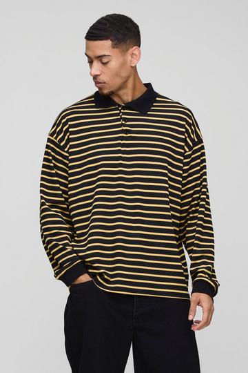 Oversized Geribbelde Gestreepte Boxy Rugby Polo yellow