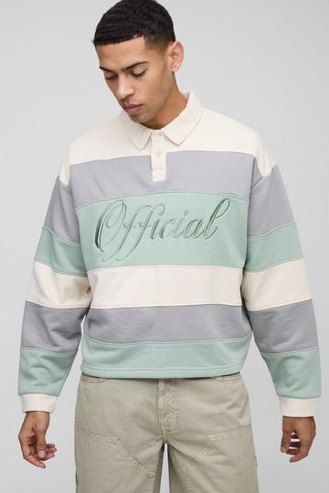 Oversized Boxy Stripe Embroidered Rugby Polo sage