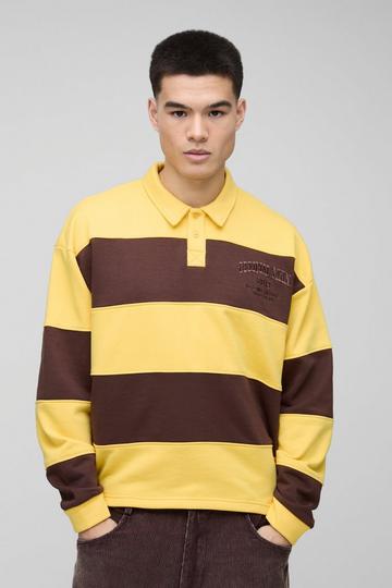 Oversized Boxy Stripe Embroidered Rugby Polo yellow