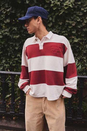 Pink Oversized Boxy Stripe Embroidered Rugby Polo