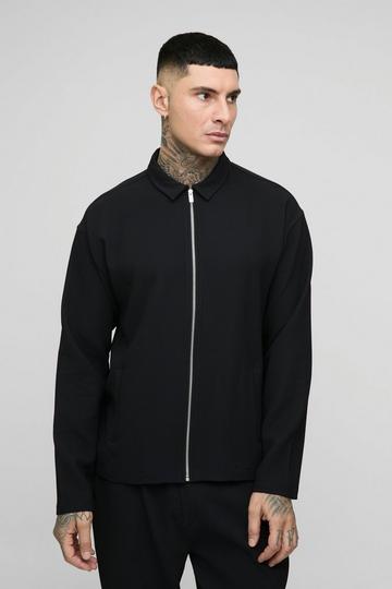 Tall Pleated Oversized Zip Up Overshirt black