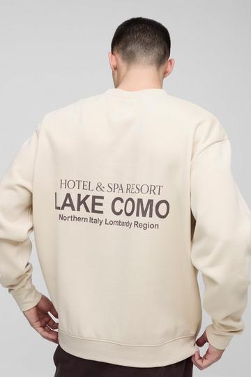 Ecru White Oversized Lake Como Text Graphic Sweatshirt