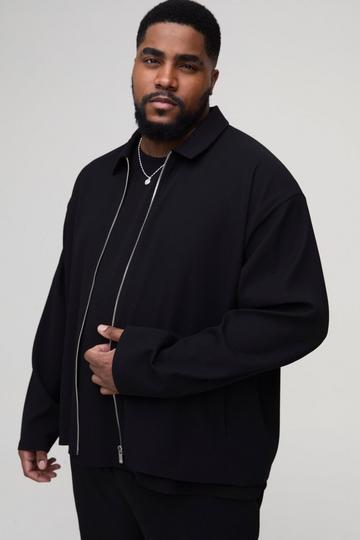 Plus Pleated Oversized Zip Up Overshirt black