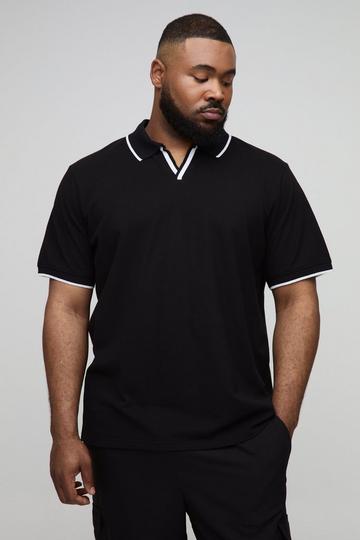 Plus Slim Revere Pique Tipped Polo black