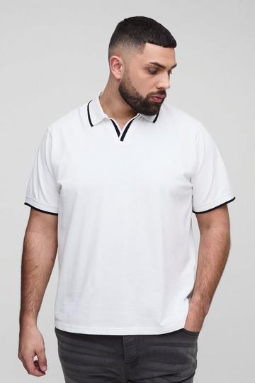 Plus Slim Revere Pique Tipped Polo white