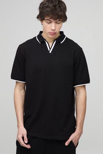 Tall Slim Revere Pique Tipped Polo black