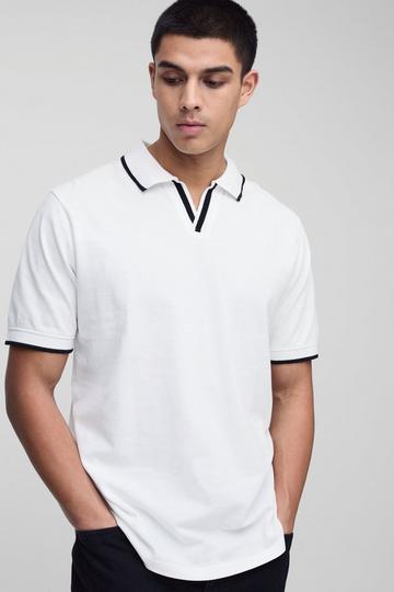 Tall Slim Revere Pique Tipped Polo white