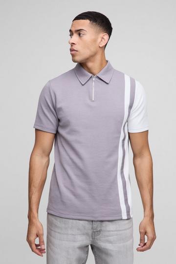 Slim Side Panel Zip Neck Interlock Polo taupe