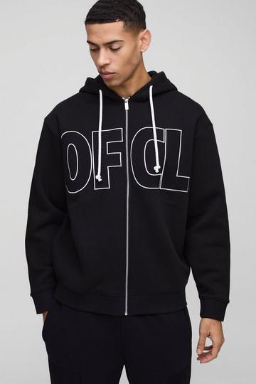 Black Oversized Boxy Ofcl Applique Zip Through Hoodie