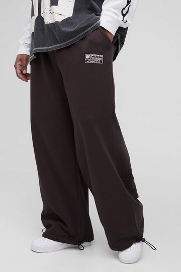 Plus Wide Leg Tie Cuff Double Waistband Joggers chocolate