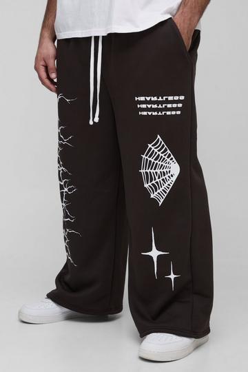 Plus Wide Leg Joggingbroek Met Print chocolate