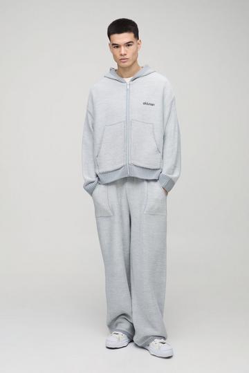 Oversized Boxy and Wide Leg Knitted Jacquard Tracksuit grey