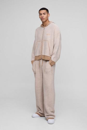 Oversized Boxy and Wide Leg Knitted Jacquard Tracksuit taupe