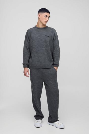 Oversized Knitted Raglan Jumper & Regular Jogger Tracksuit black