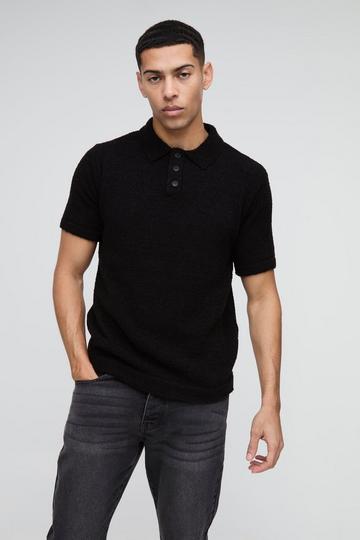 Regular Fit Knitted Boucle Polo black