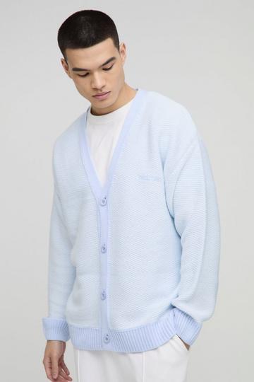 Oversized Reverse Jacquard Knitted Cardigan light blue