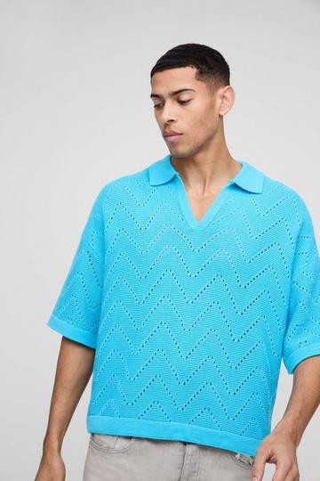 Polo oversize à coutures géométriques aqua