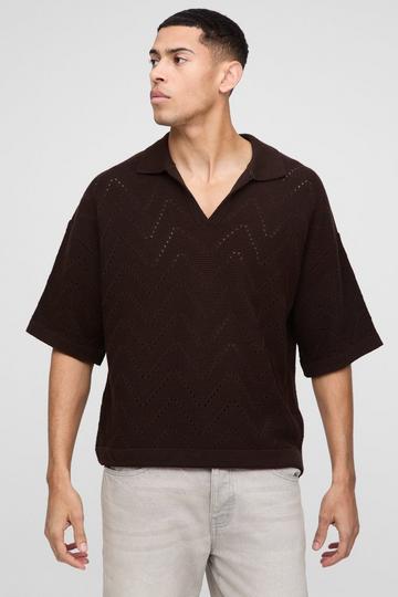 Oversized Boxy Geometric Stitch Polo chocolate