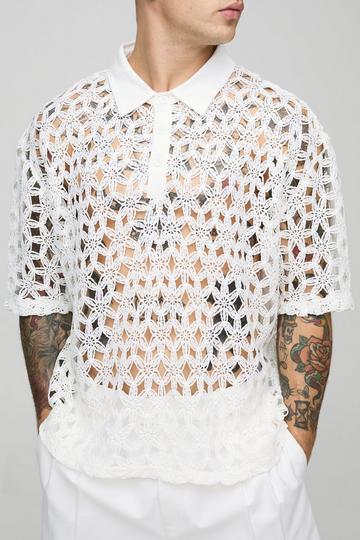 Oversized Gebreid Gehaakt Overhemd white