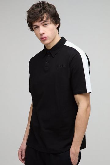 Black Tall Slim Fit Man Pique Colour Block Polo