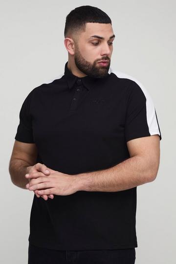 Black Plus Slim Fit Man Pique Colour Block Polo