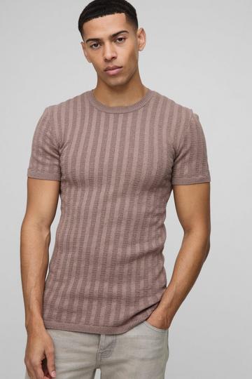 Geribbeld Muscle Fit T-Shirt taupe