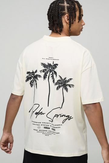 Oversized Extended Neck Palm Springs Graphic T-Shirt ecru