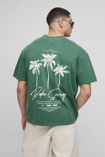 Oversized Extended Neck Palm Springs Graphic Washed T-Shirt green