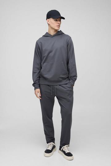 Regular Fit Basic Lightweight Over The Head Hoodie and Relaxed Tapered Jogger Set charcoal