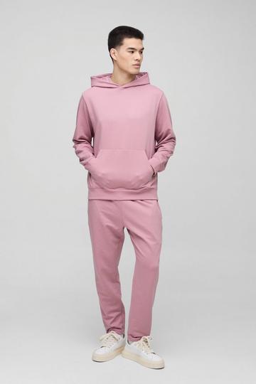 Basic Dunne Overhead Hoodie En Baggy Toelopende Joggingbroek Set dusky pink