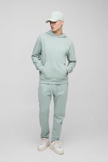 Basic Dunne Overhead Hoodie En Baggy Toelopende Joggingbroek Set sage