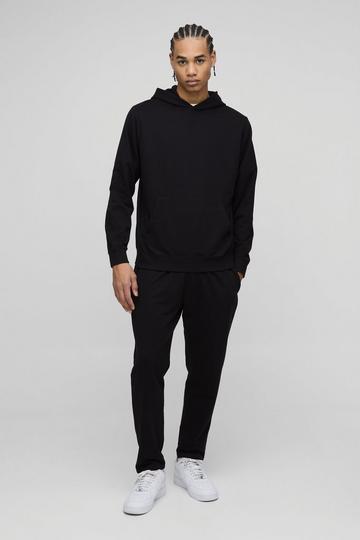 Regular Fit Basic Lightweight Over The Head Hoodie and Relaxed Tapered Jogger Set black