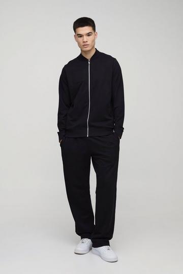 Basic Lightweight Bomber Jacket and Straight Leg Jogger Set black